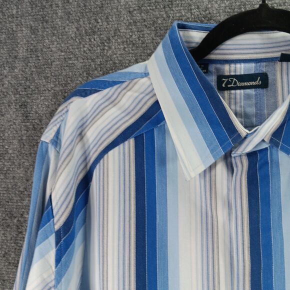 7Diamonds Shirt Mens XL Multi Striped Cotton Wrinkle Resistant Pleated Button Up - Picture 3 of 16